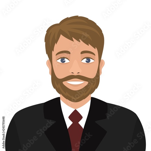 Smiling Bearded Businessman In A Dark Suit And Burgundy Tie Flat
