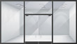 3d shop empty interior front store realistic windows space closed doors template mockup background vector illustration