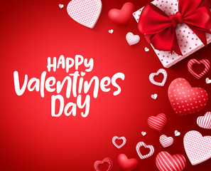 Happy valentines day vector banner design with hearts shape elements in red background for greeting card. Vector illustration.