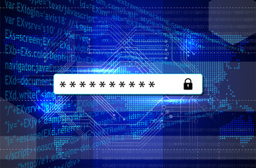 Wall Mural - abstract computer background with code and password field with lock