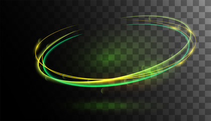 Wall Mural - transparent circle green shiny light effect.rotational glow line.glowing ring background.round frame