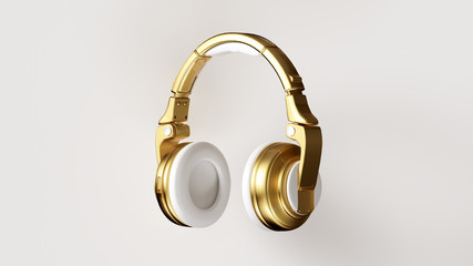 Wall Mural - White Gold Modern Headphones 3D illustration 3d render	