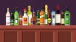 Bar Counter With Alcohol Drink.