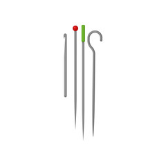 Wall Mural - flat vectoe set of various knitting needles and metal crochet hook. tools for handicraft