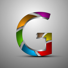 Isolated vector 3d logo.Metallic letter g with colored section.