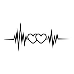 heartbeat, pulse with two hearts, symbol forever love for couples, best friends, wedding, valentine'