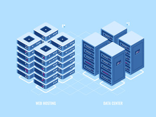 Wall Mural - web hosting server rack, isometric icon of database and data center, blockchain digital technology c