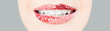 © artmim - Perfect smile with red lips and white healthy teeth. Female mouth with glitter lipstick makeup
