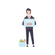 © topvectors - Business man holding placard with Need job lettering, unemployed male job seeker, office worker fired from job vector Illustration