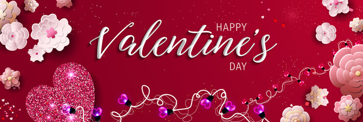 Wall Mural - Happy Valentines Day greeting card template with typography text happy valentine`s day. valentines day lettering with valentine heart - Valentine Background.