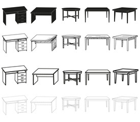 vector, isolated sketch of a table, collection, silhouette of a table set