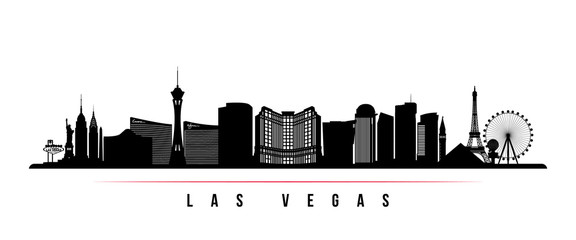 Las Vegas city skyline horizontal banner. Black and white silhouette of Las Vegas city, USA. Vector template for your design.