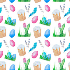 Wall Mural - Watercolor seamless easter pattern