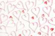 Valentines Day background with paper heart symbols on white. Flat lay, top view love concept.