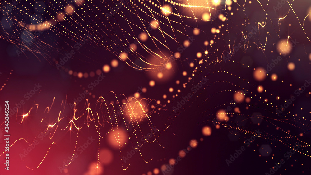 Particles form line and surface grid. 3d rendering. Science fiction ...
