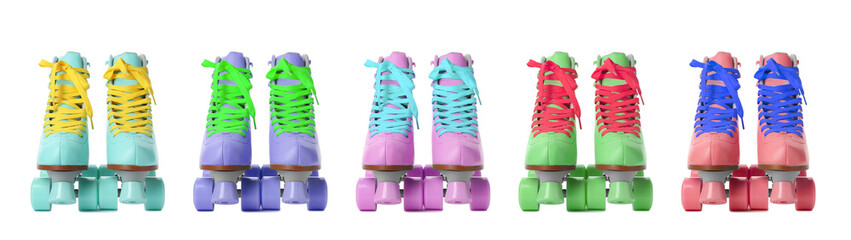 Wall Mural - set with stylish quad roller skates on white background