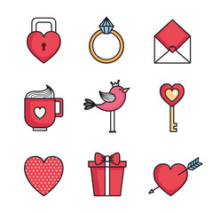 Sticker - set icons of happy valentines day