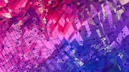 3d low poly abstract geometric background with modern gradient colors. 3d surface blue red violet gradient colors with grid. 14
