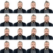 © ZoneCreative - white hair adult caucasian man with beard and blue eyes wearing casual collection set of face expression like happy, sad, angry, surprise, yawn isolated on white