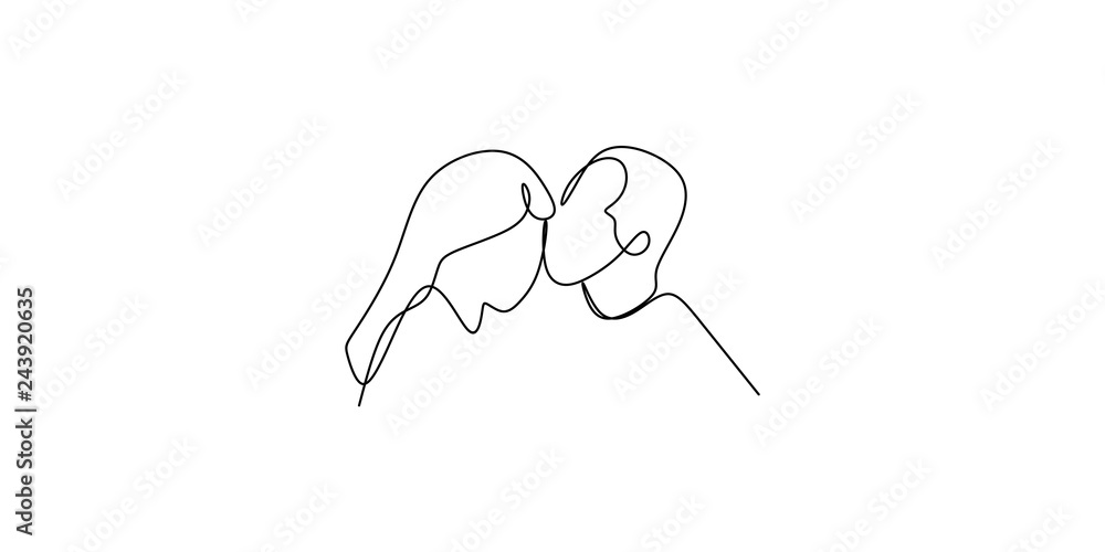 Continuous line drawing of a couple kissing vector illustration Stock ...