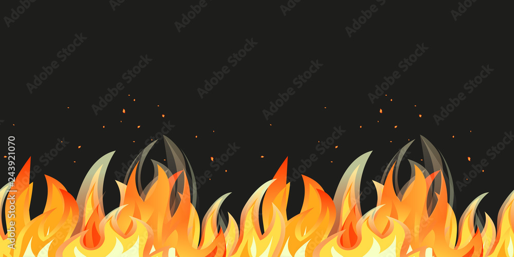 Bonfire night seamless pattern border. Cartoon flame isolated. Vector ...