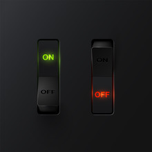 Realistic Black Switches With Backlight ON/OFF, Vector
