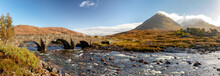 Scotland, Isle Of Skye - Panoramic View Of Sligachan Bridge And Cuillin Mountains