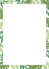 Vector floral frame. Floral frame with tropical leaves. Green floral frame