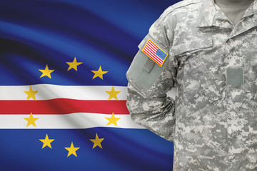 American soldier with flag on background - Cape Verde