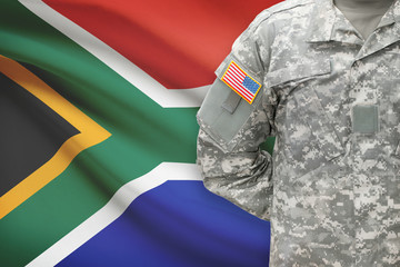 American soldier with flag on background - South Africa