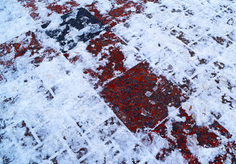 Wall Mural - The background of white snow on the pavement.