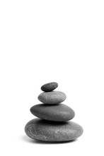 Stacked Smooth Grey Stones. Sea Pebble. Balancing Pebbles Isolated On White Background