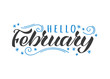 © mashot - Hello february hand drawn lettering card with doodle snowlakes. Inspirational winter quote. Motivational print for invitation or greeting cards, brochures, poster, t-shirts, mugs.