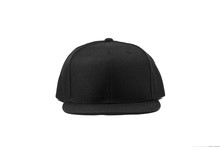 Blank Snapback Hat Cap Flat Visor With Black Color On White Background Isolated, Ready For Your Mock Up Design Or Presentation Your Design Project