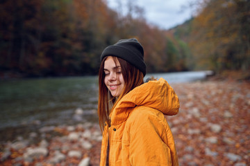 happy woman in the woods trip