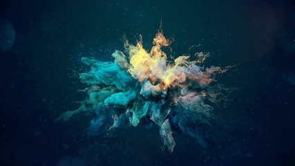 Cyan Yellow Color Burst - colorful smoke explosion fluid particles background