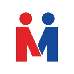 Poster - letter M and person symbol. vector logo.