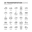 © t-vector-icons - Set of 25 Transportation linear icons such as Taxi, Tanker, Suv, Subway, Sport car, School bus, patrol Monster truck, vector illustration of trendy icon pack. Line icons with thin line stroke.
