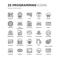 Wall Mural - set of 25 programming linear icons such as image seo, hyperlink, http, html5, hosting, error, develo