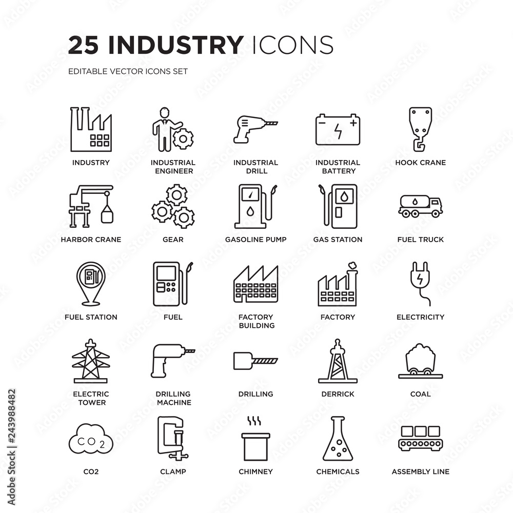 Set of 25 Industry linear icons such as Industry, industrial Engineer ...