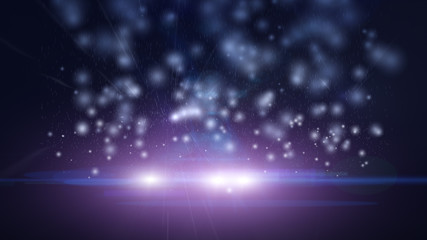 Wall Mural - purple background, digital signature with wave particles, sparkle, veil and space with depth of field. The particles are pink light lines.