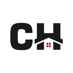 Wall Mural - home and roof vector logo. letter ch with house symbol.