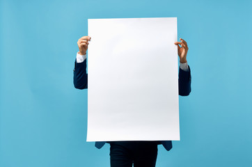 man holding white background place free blank