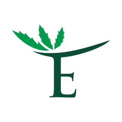 Wall Mural - letter e with cannabis leaf. vector logo.
