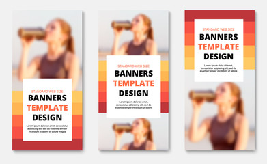 Wall Mural - templates for vertical web banners with place for photo, orange-red lines and white rectangle for te