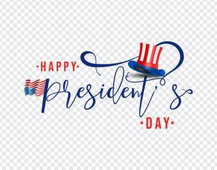 Sticker - Stylish handwriting lettering of happy president's day with uncle sam hat on transparent background.