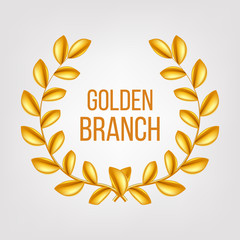 Wall Mural - Golden Branch Vector. Gold Laurel Wreath. Award victory Design Element. 3D Realistic Illustration