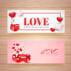 Sticker - Love header or banner set with gift box illustration for Valentine's Day celebration concept.