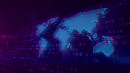 Wall Mural - cyberspace digital concept with world map 3d illustration