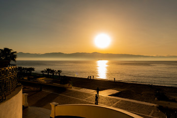 beautiful long sea of Reggio Calabria at sunset